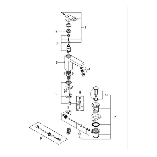 Onderdelentekening Grohe Eurocube wastafelmengkraan M-Size