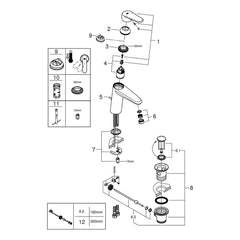 Onderdelentekening Grohe Eurodisc Cosmopolitan wastafelmengkraan M-Size