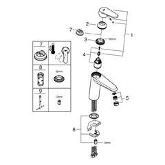 Onderdelentekening Grohe Eurodisc Cosmopolitan wastafelmengkraan M-Size