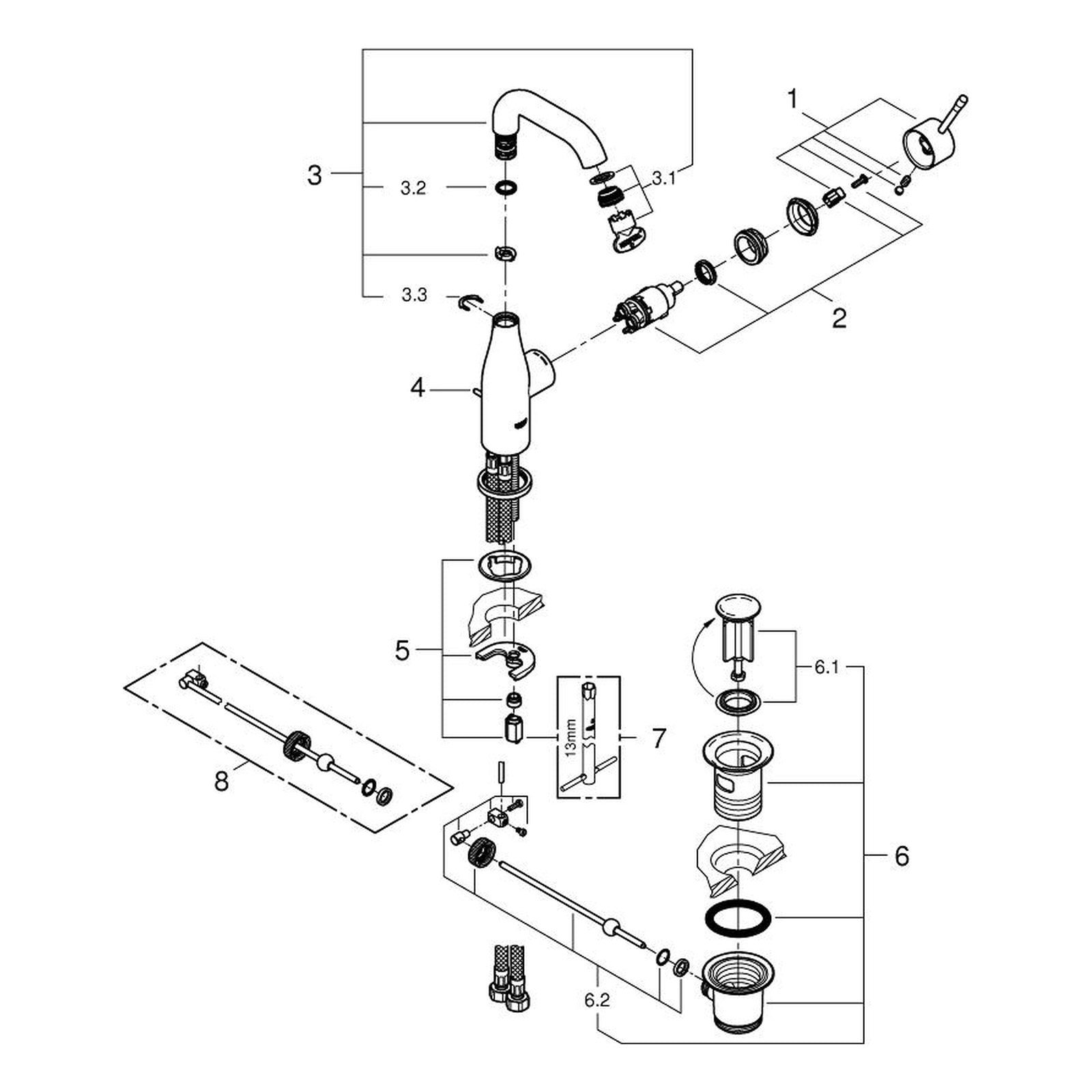 Onderdelentekening Grohe Essence wastafelmengkraan M-Size 2014–2016