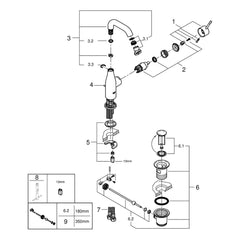 Onderdelentekening Grohe Essence wastafelmengkraan M-Size 2016–2021