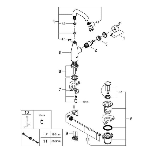 Onderdelentekening Grohe Essence wastafelmengkraan M-Size