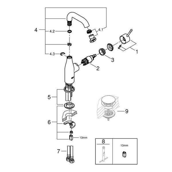 Onderdelentekening Grohe Essence wastafelmengkraan M-Size