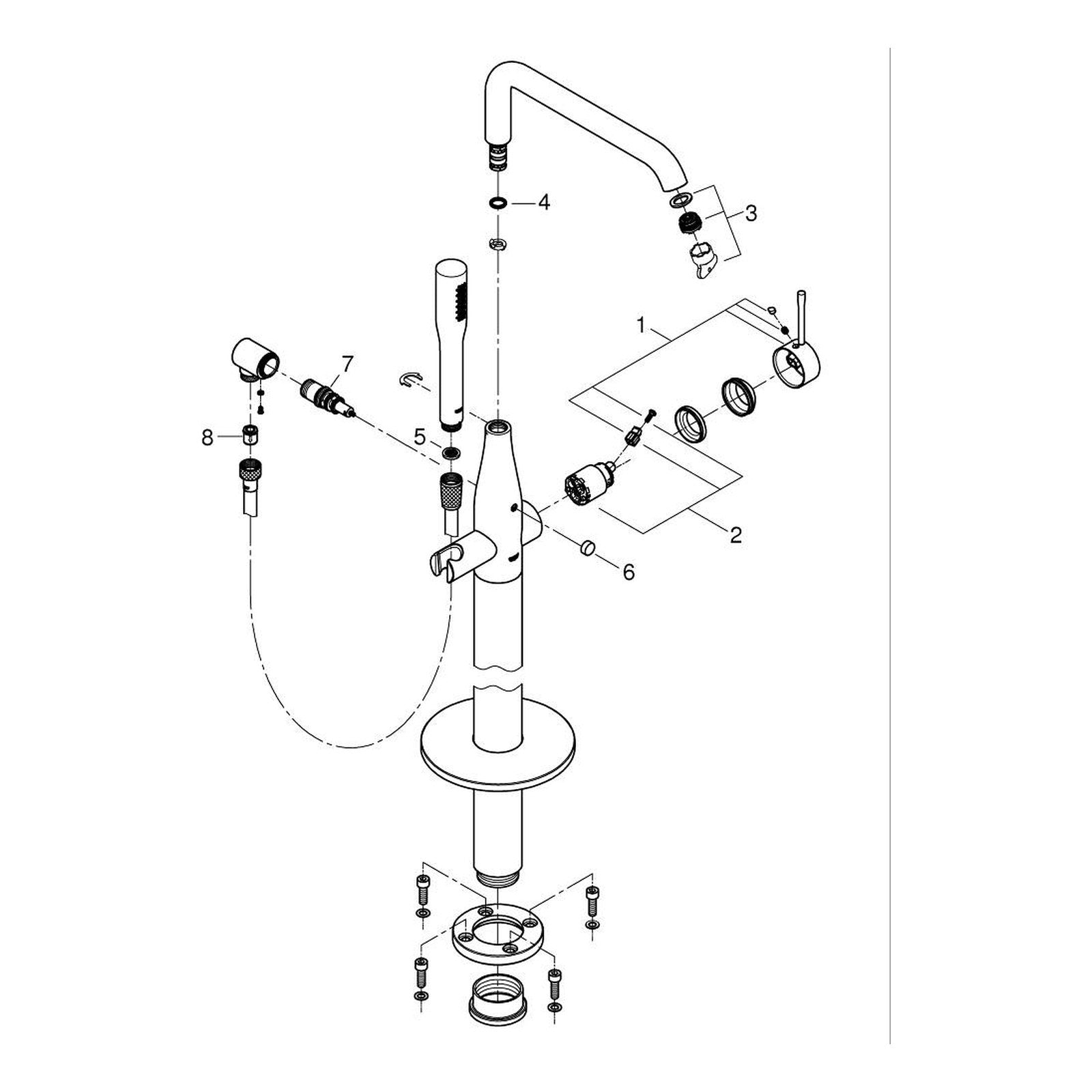 Onderdelentekening Grohe Essence badmengkraan, vloermontage