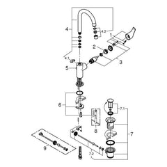 Onderdelentekening Grohe Eurosmart wastafelmengkraan L-Size 2014–2019