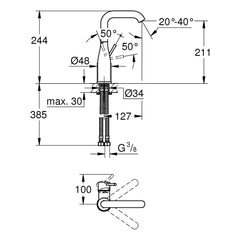 Maattekening Grohe Essence wastafelmengkraan L-Size