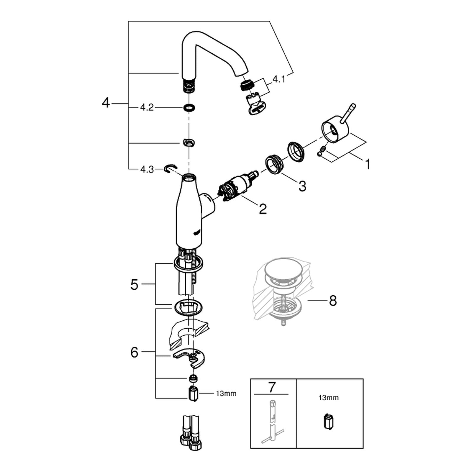 Onderdelentekening Grohe Essence wastafelmengkraan L-Size