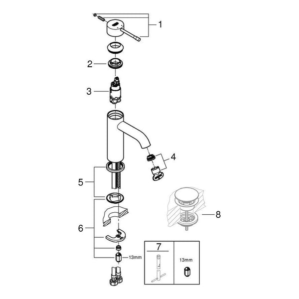 Onderdelentekening Grohe Essence wastafelmengkraan S-Size