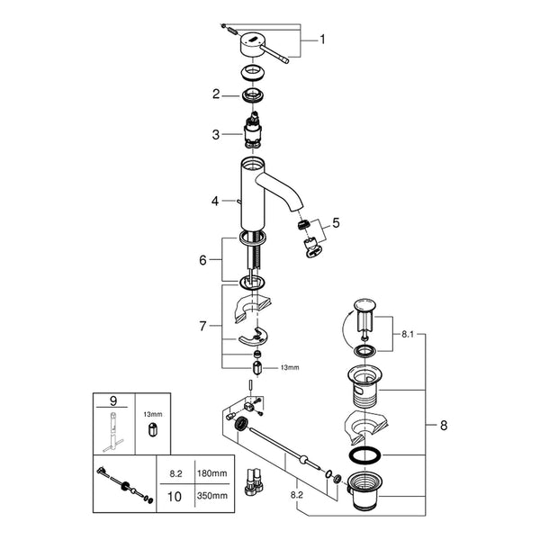 Onderdelentekening Grohe Essence wastafelmengkraan S-Size
