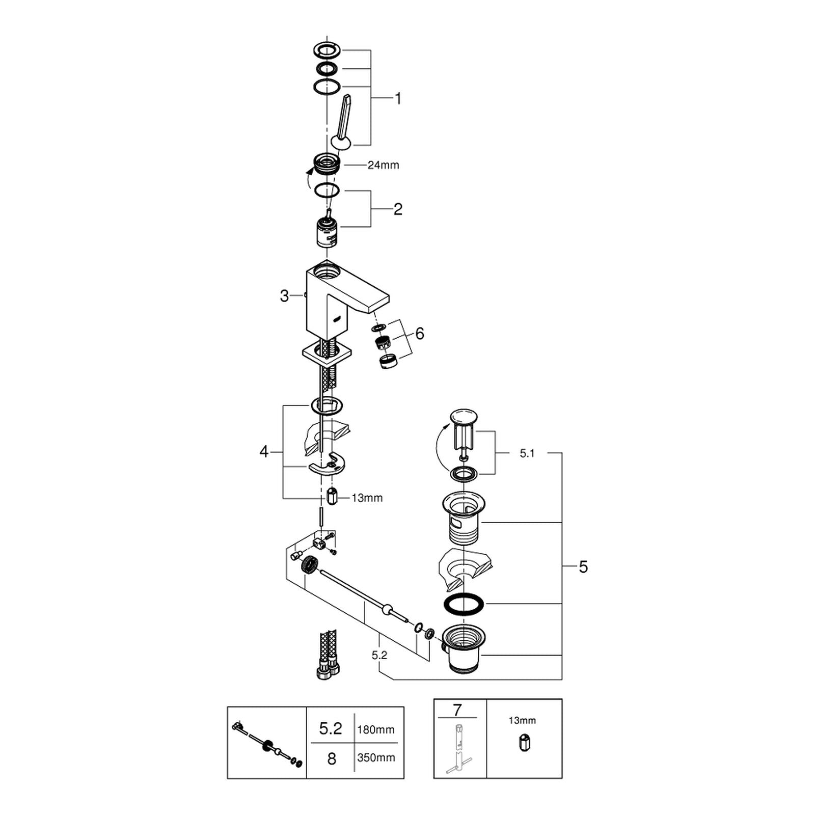 Onderdelentekening Grohe Eurocube Joy wastafelmengkraan S-Size