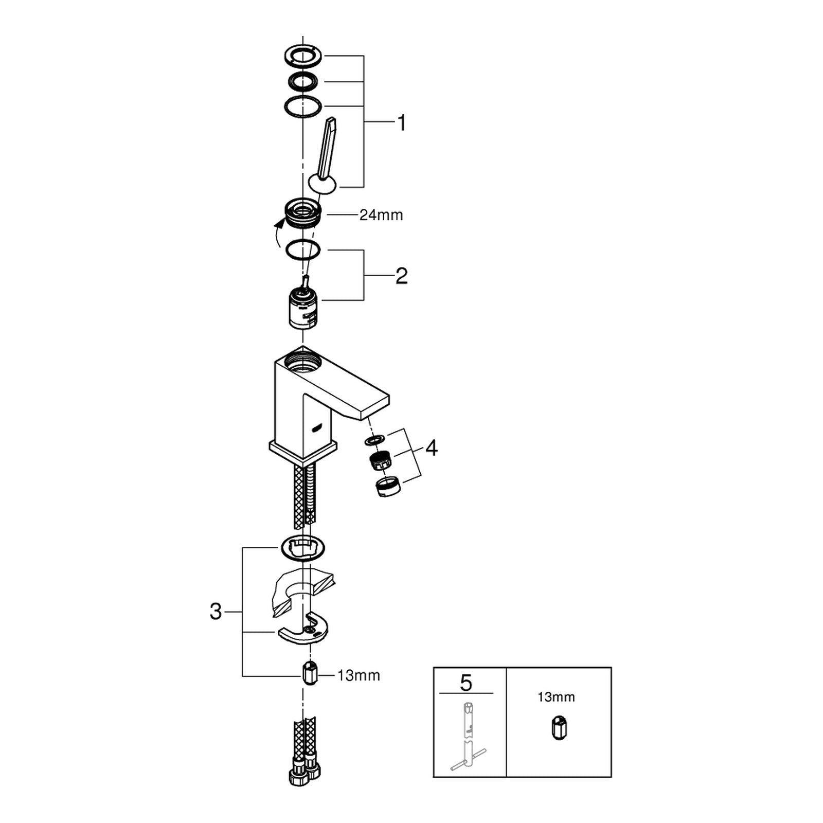 Onderdelentekening Grohe Eurocube Joy wastafelmengkraan S-Size