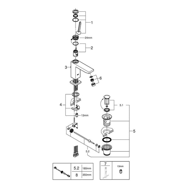 Onderdelentekening Grohe Eurocube Joy wastafelmengkraan M-Size