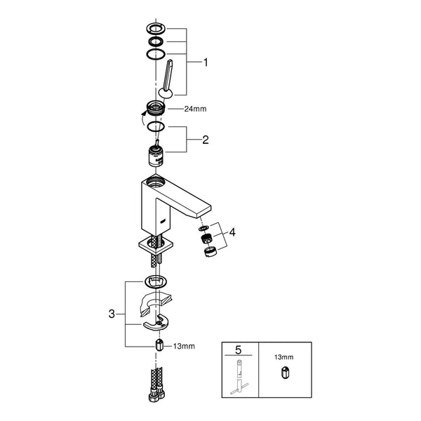 Onderdelentekening Grohe Eurocube Joy wastafelmengkraan M-Size