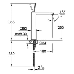 Maattekening Grohe Eurocube Joy wastafelmengkraan XL-Size