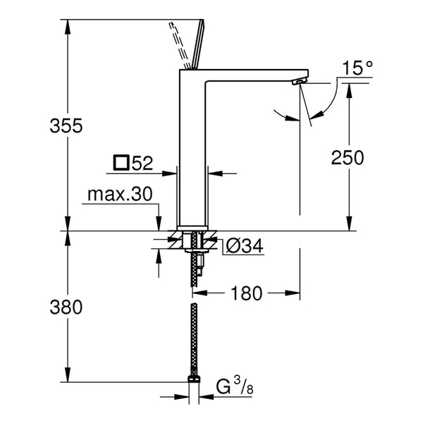 Maattekening Grohe Eurocube Joy wastafelmengkraan XL-Size