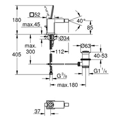 Maattekening Grohe Eurocube Joy bidetmengkraan