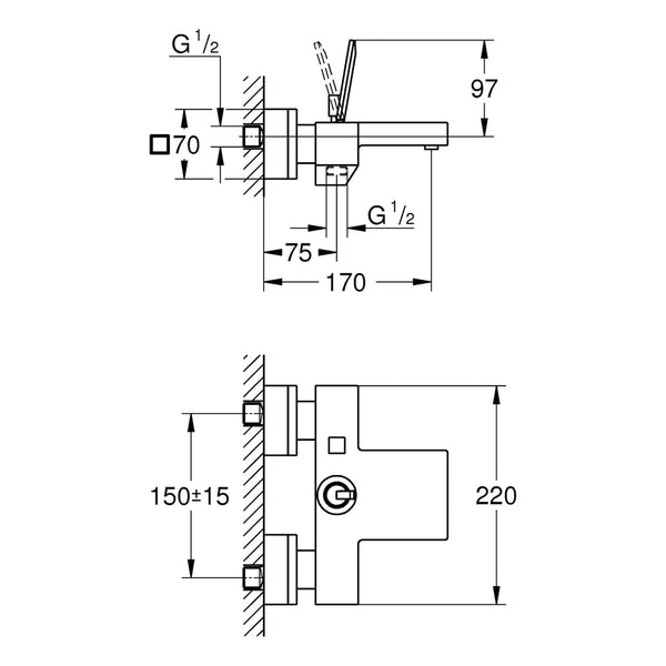 Maattekening Grohe Eurocube Joy badmengkraan