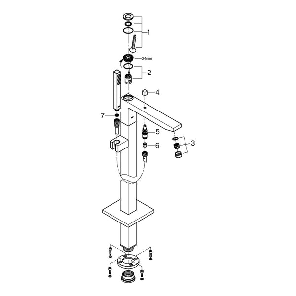 Onderdelentekening Grohe Eurocube Joy badmengkraan, vloermontage