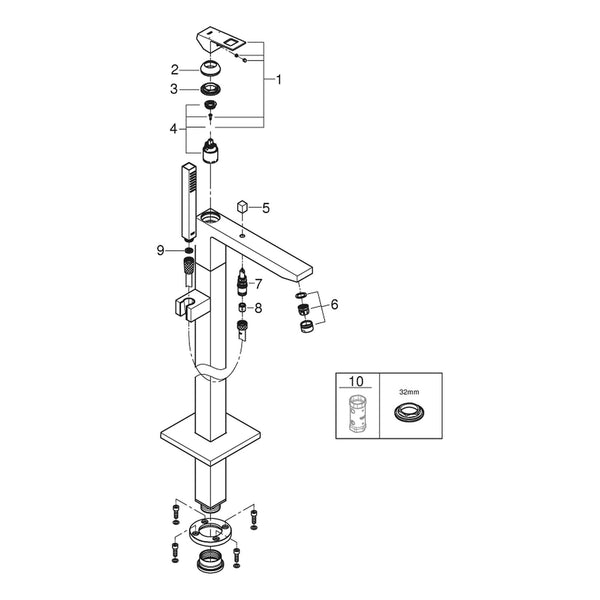 Onderdelentekening Grohe Eurocube badmengkraan, vloermontage