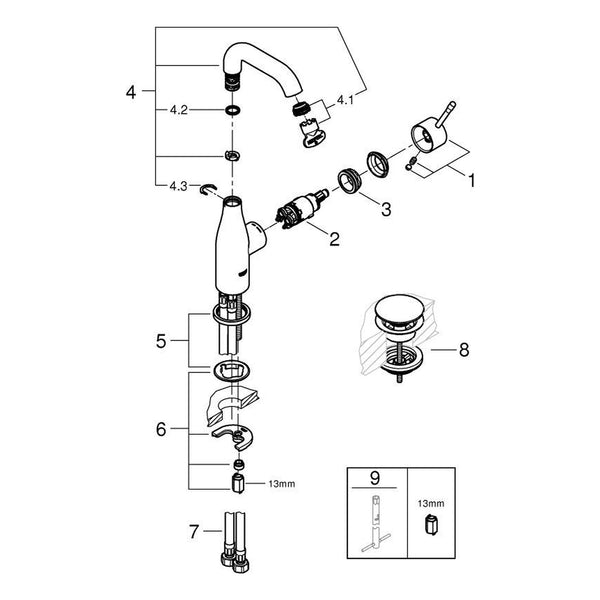 Onderdelentekening Grohe Essence wastafelmengkraan M-Size