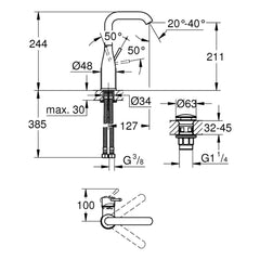 Maattekening Grohe Essence wastafelmengkraan L-Size