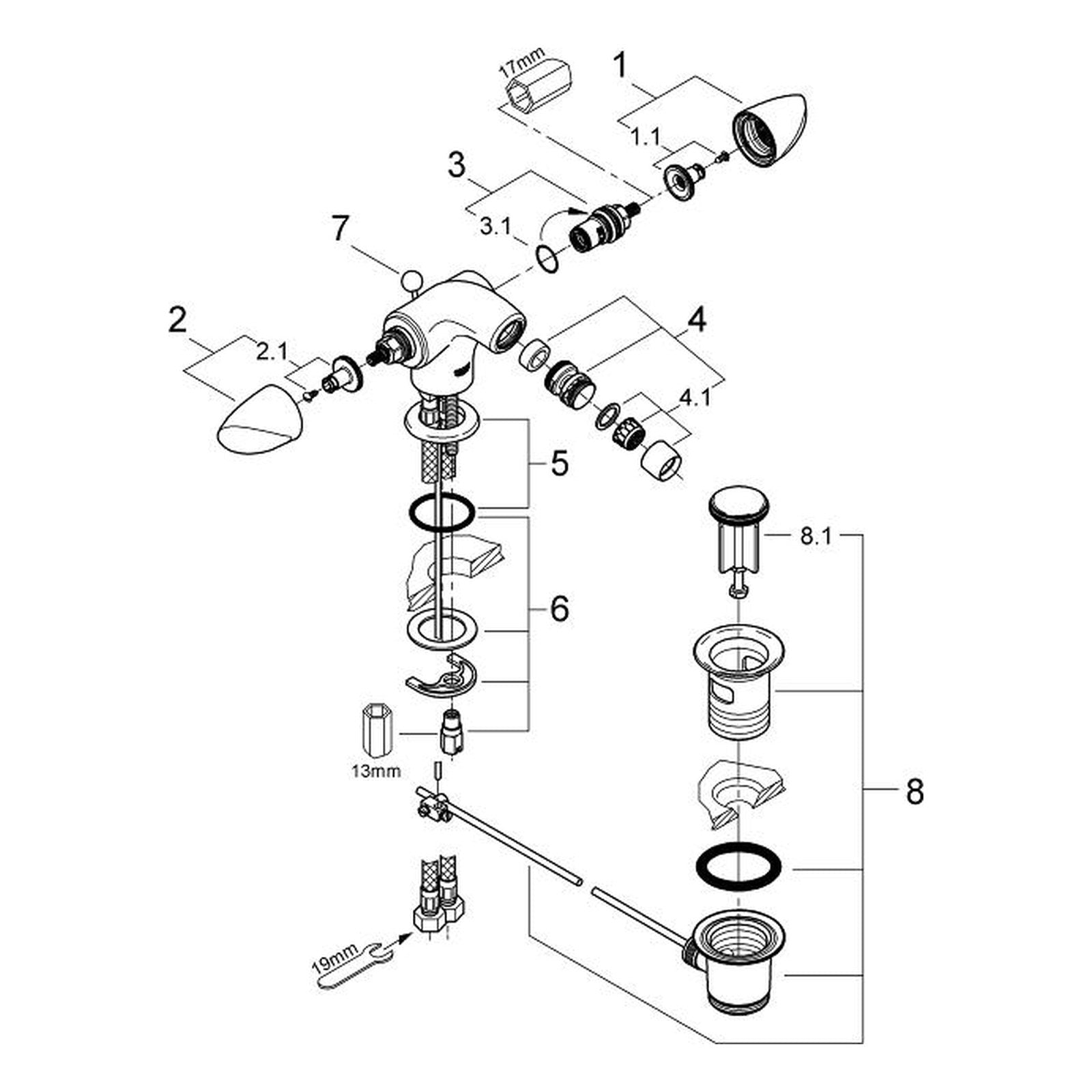 Onderdelentekening Grohe Aria bidetmengkraan