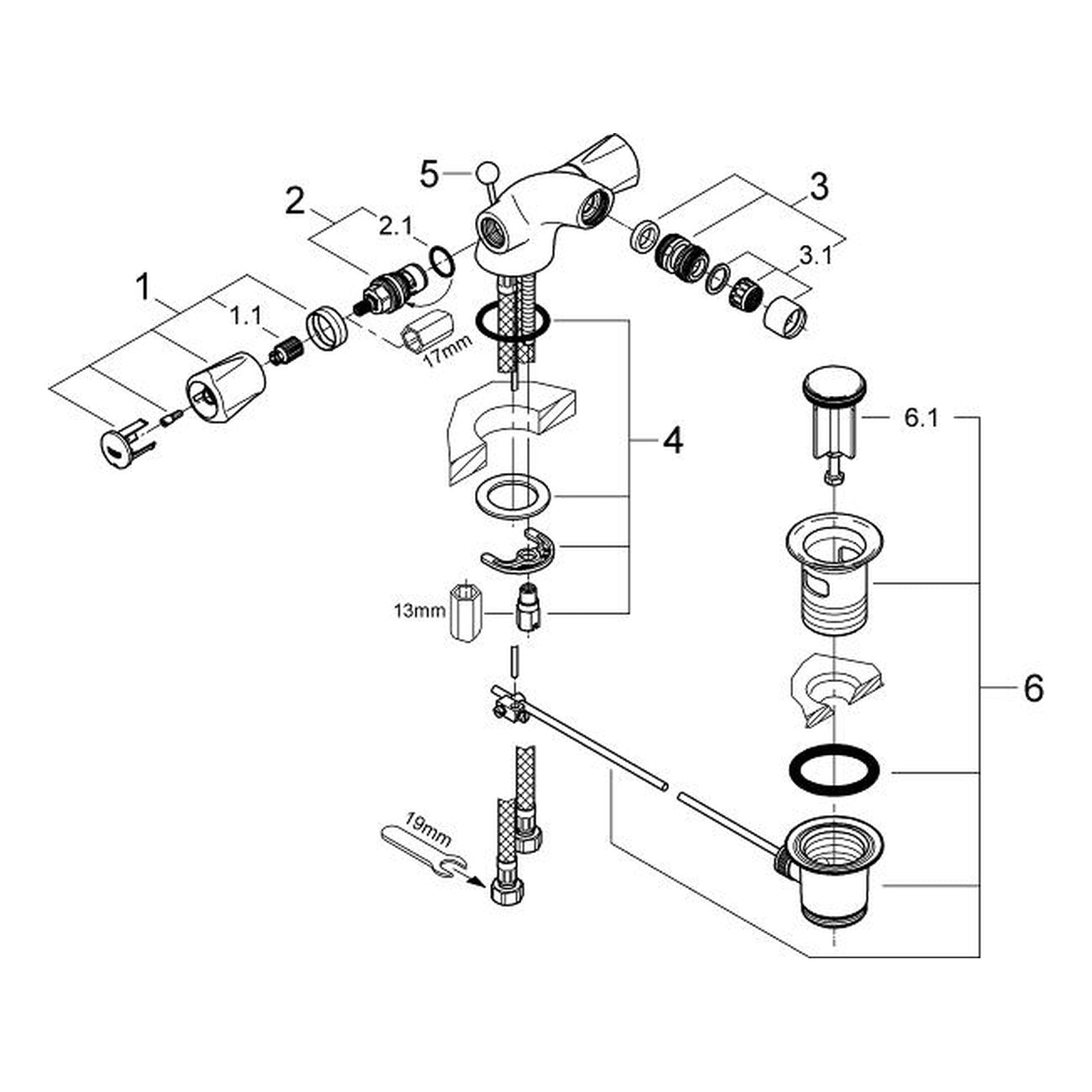 Onderdelentekening Grohe Avina bidetmengkraan