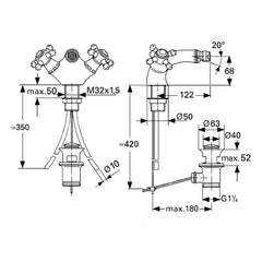 Maattekening Grohe Sinfonia bidetmengkraan