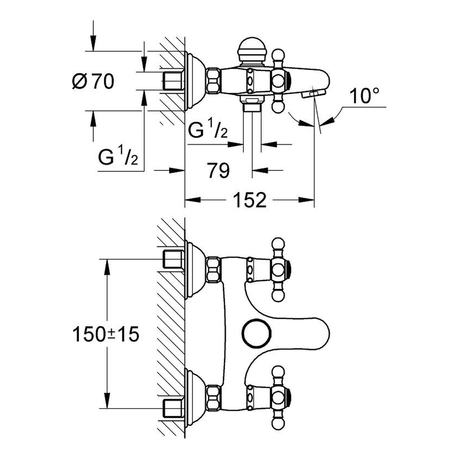 Maattekening Grohe Sinfonia badmengkraan