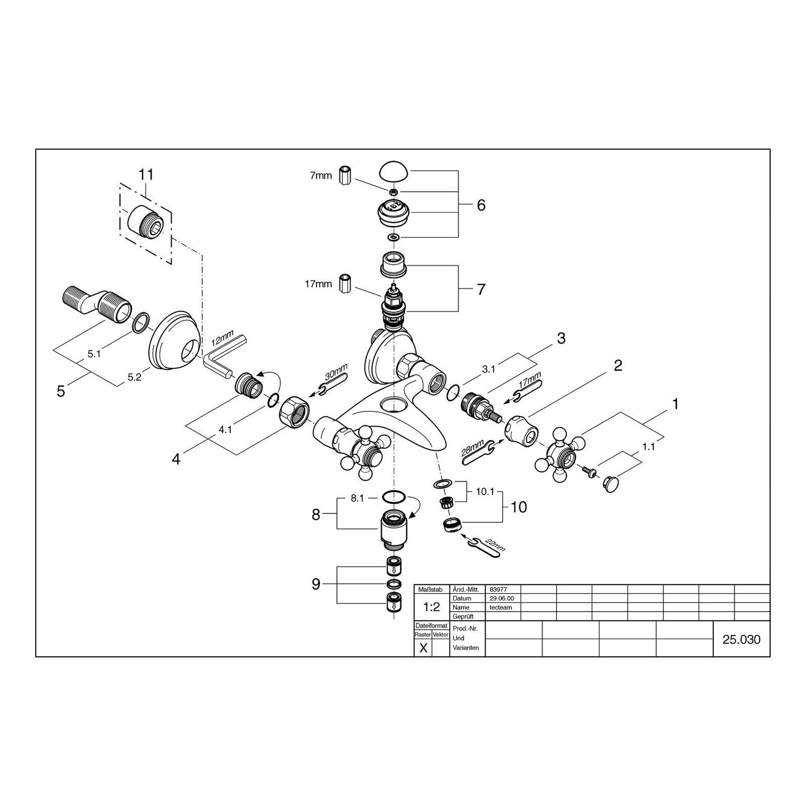 Onderdelentekening Grohe Sinfonia badmengkraan 2000–2008