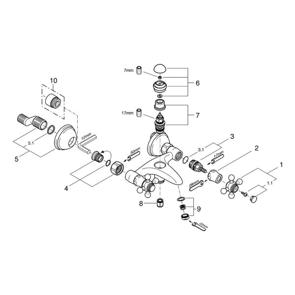 Onderdelentekening Grohe Sinfonia badmengkraan