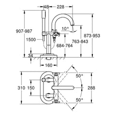 Maattekening Grohe Atrio badmengkraan