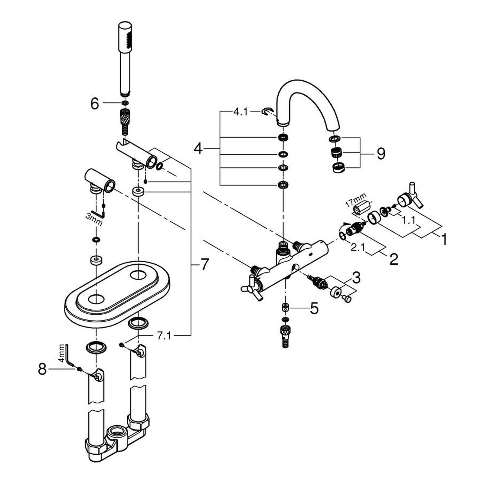 Onderdelentekening Grohe Atrio badmengkraan
