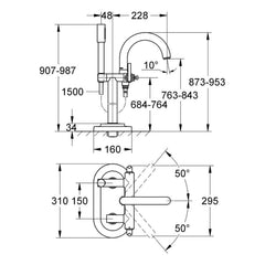 Maattekening Grohe Atrio badmengkraan
