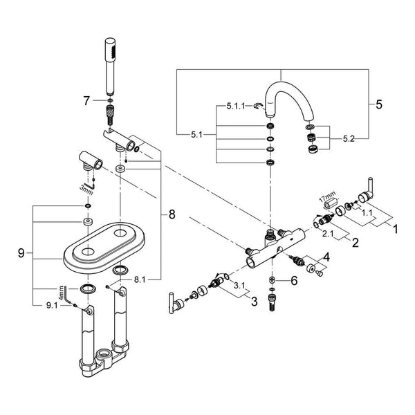 Onderdelentekening Grohe Atrio badmengkraan