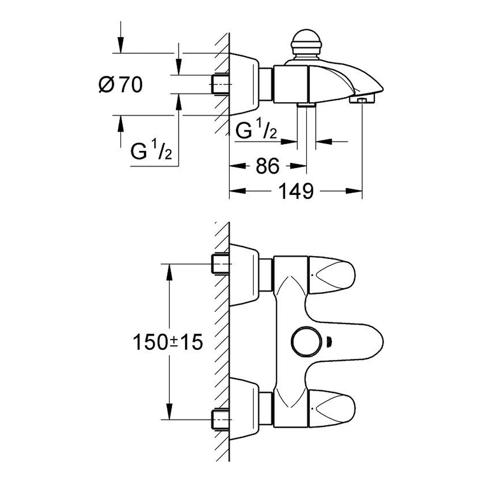 Maattekening Grohe Aria badmengkraan