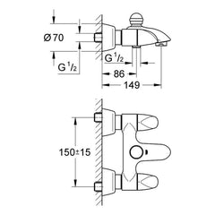 Maattekening Grohe Aria badmengkraan