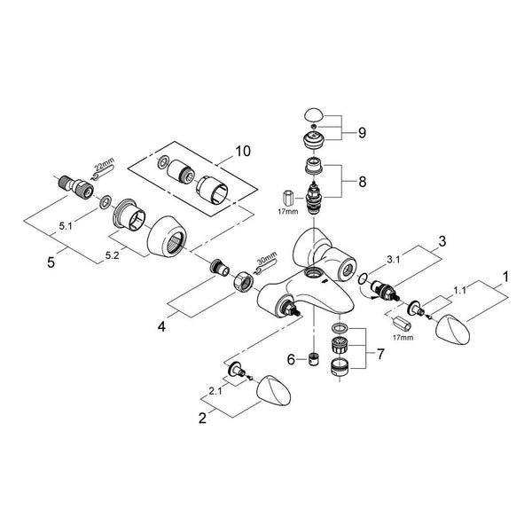 Onderdelentekening Grohe Aria badmengkraan