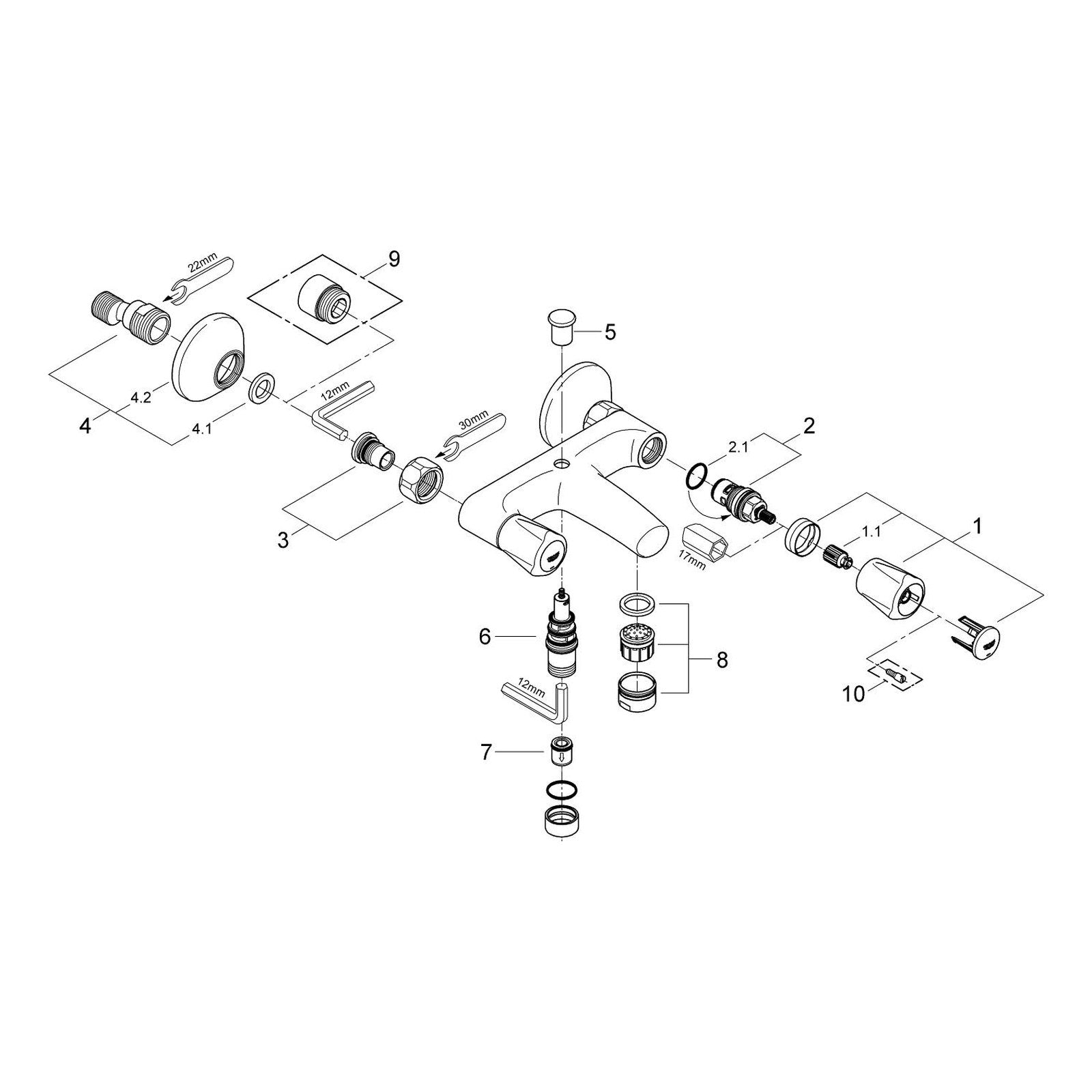 Onderdelentekening Grohe Avina badmengkraan