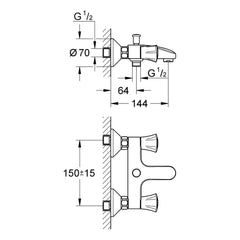 Maattekening Grohe Costa L badmengkraan