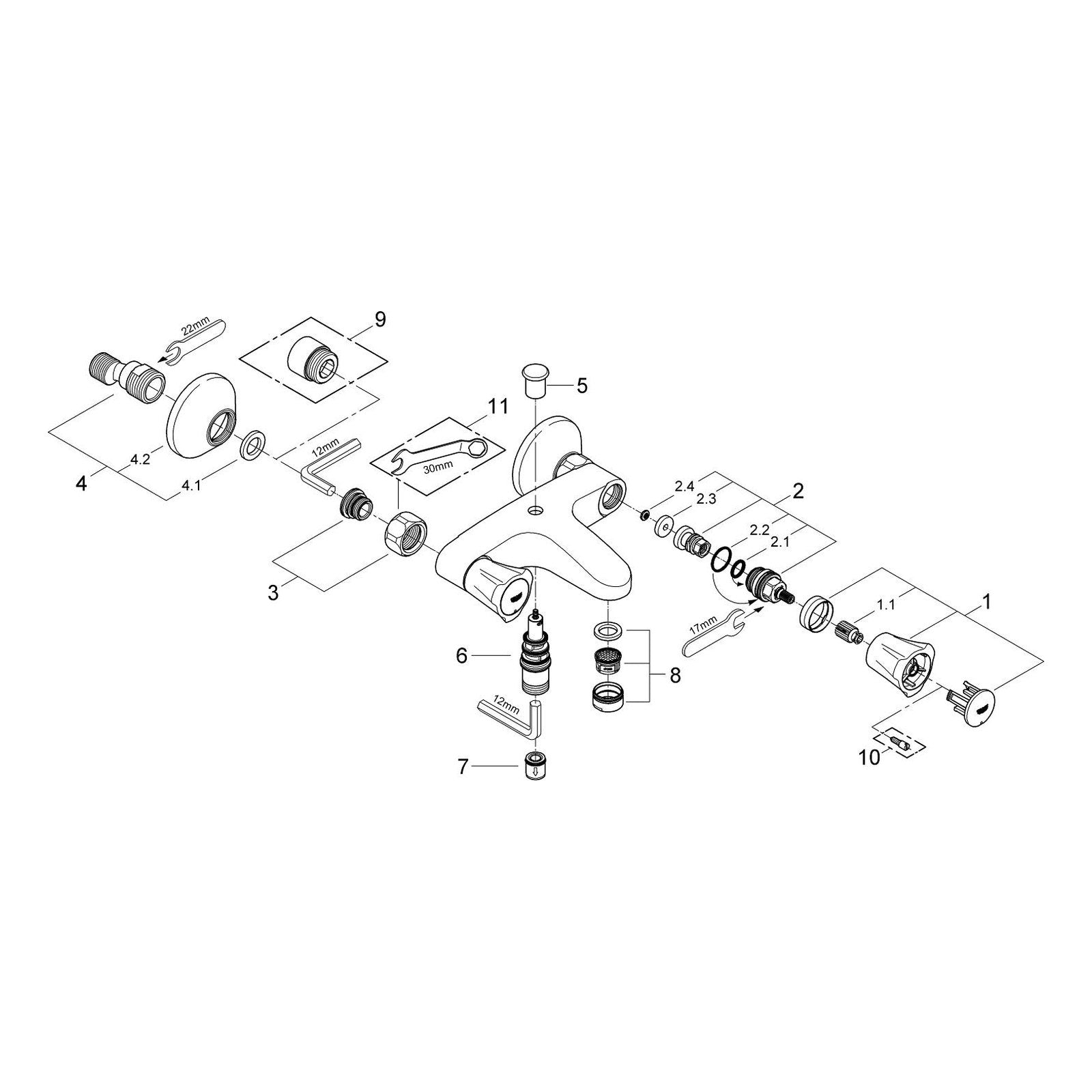 Onderdelentekening Grohe Costa L badmengkraan
