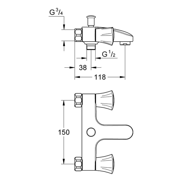 Maattekening Grohe Costa L badmengkraan