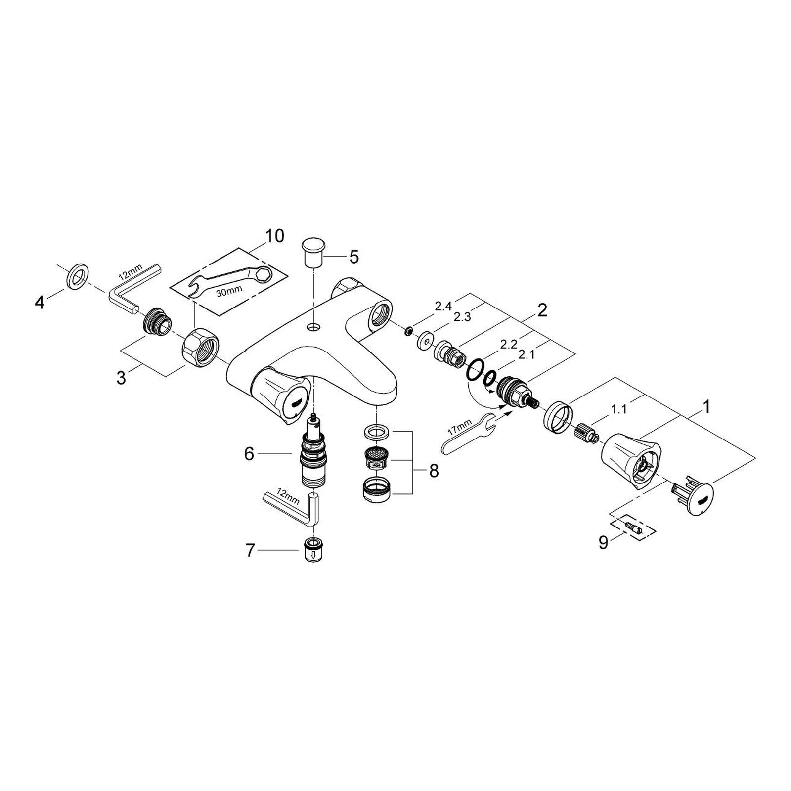 Onderdelentekening Grohe Costa L badmengkraan