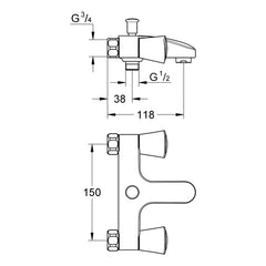 Maattekening Grohe Costa S badmengkraan