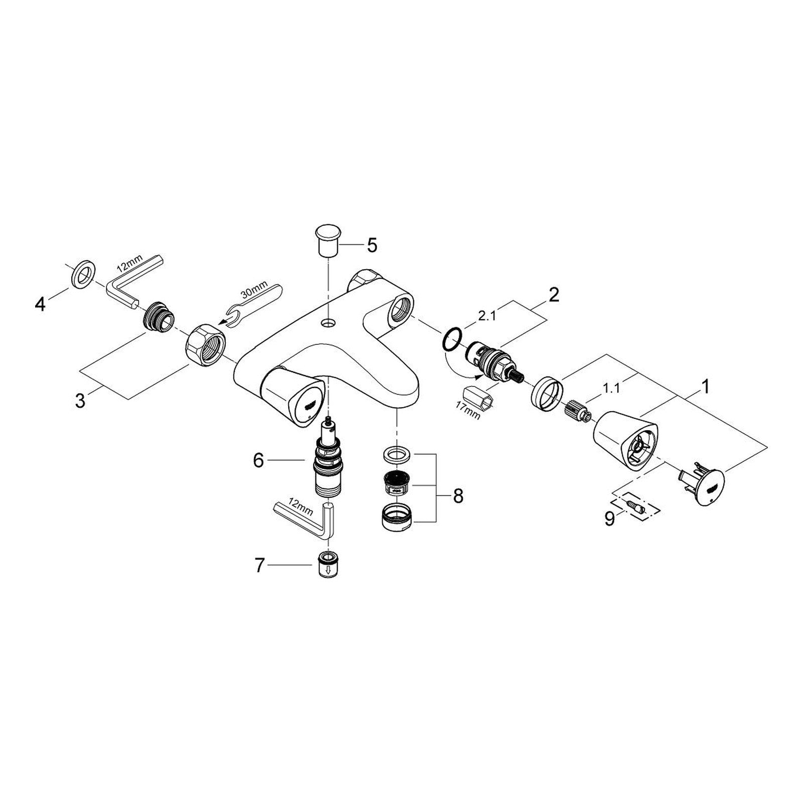 Onderdelentekening Grohe Costa S badmengkraan