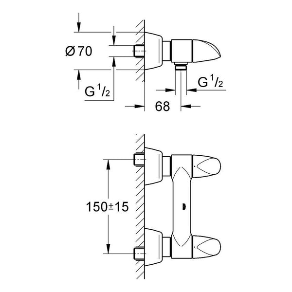 Maattekening Grohe Aria douchemengkraan
