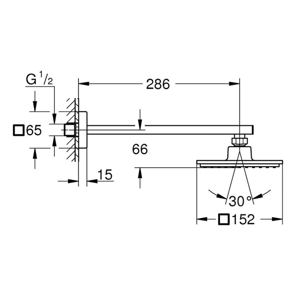 Maattekening Grohe Euphoria Cube 150 hoofddoucheset 286 mm, 1 straalsoort