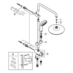 Onderdelentekening Grohe Tempesta System 210 flex douchesysteem met omstelkraan voor wandmontage