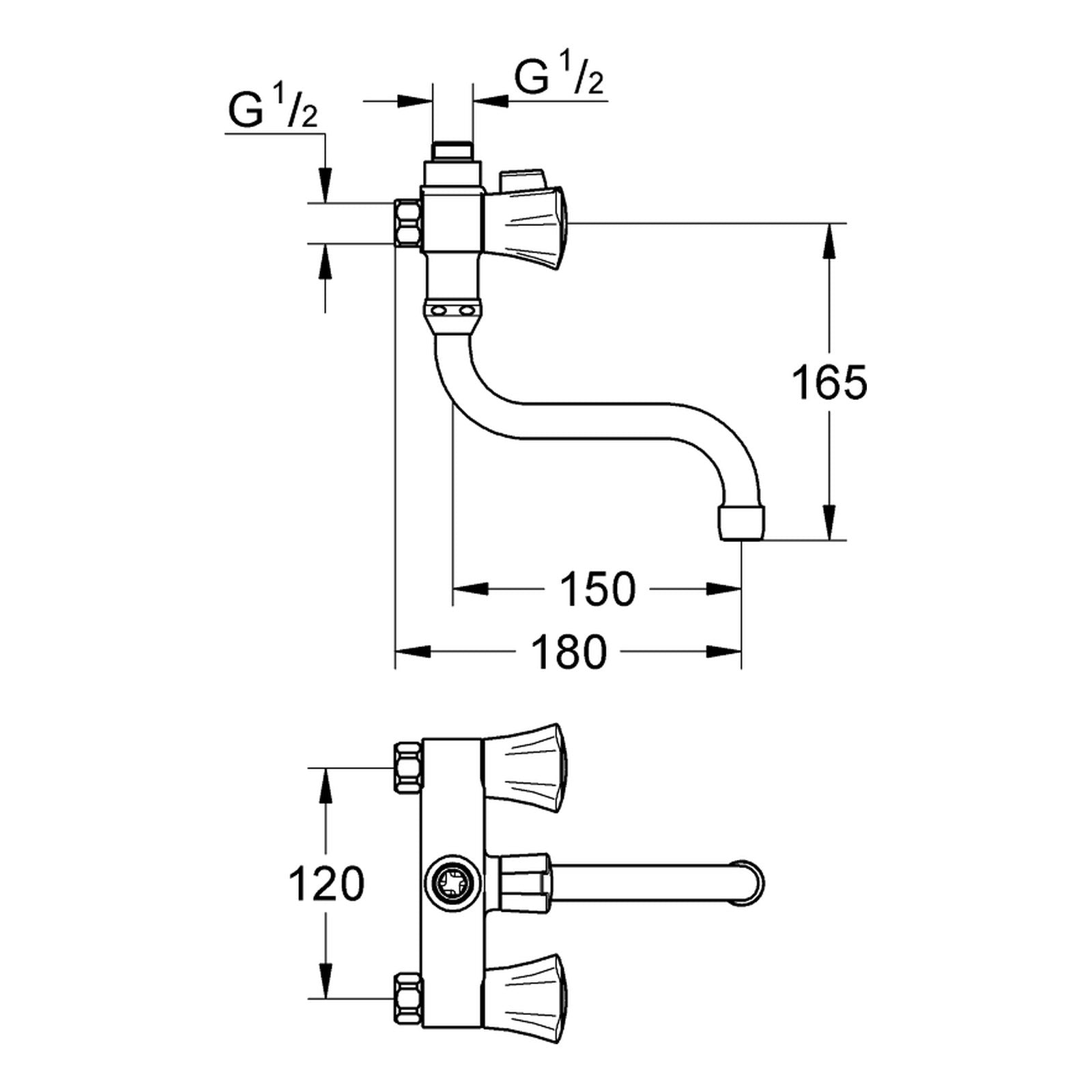 Maattekening Grohe Costa L douchemengkraan 3/8