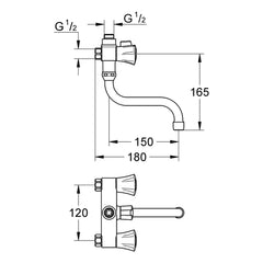 Maattekening Grohe Costa L douchemengkraan 3/8